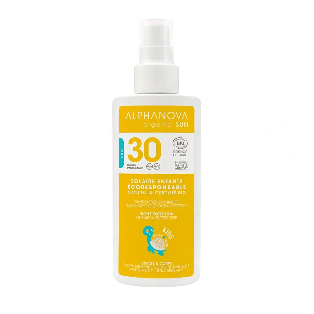 Spray solaire SPF 30 enfants Alphanova Organic Sun visage et corps 125g 