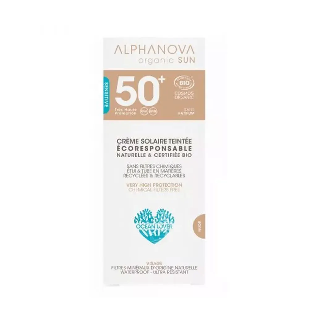  Crème Teintée Claire Nude Très Haute Protection SPF50+ Bio Peaux Sensibles et Réactives 50ml - Alphanova Organic Sun