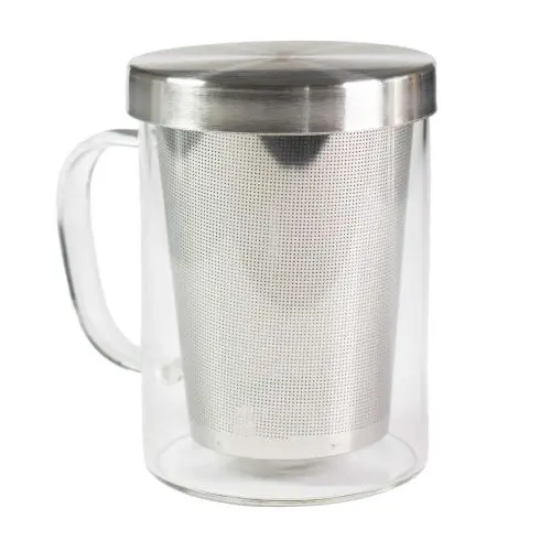 Tisanière en verre avec filtre et couvercle métalliques