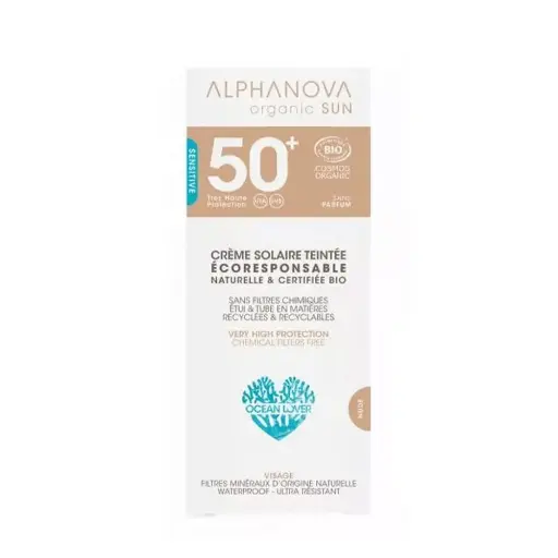 [COSM0109005C]  Crème Teintée Claire Nude Très Haute Protection SPF50+ Bio Peaux Sensibles et Réactives 50ml - Alphanova Organic Sun